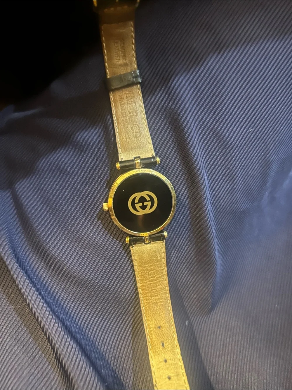 Gucci Black Leather Strap Gold Round Dial Men’s Watch